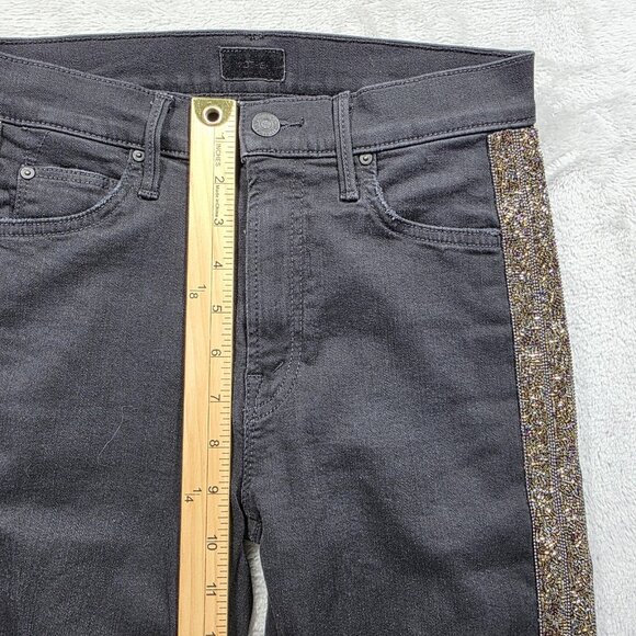 Mother Jeans Womens 26 Black The Rascal Ankle Fray Beaded Side Stripe Raw Hem - Picture 9 of 11